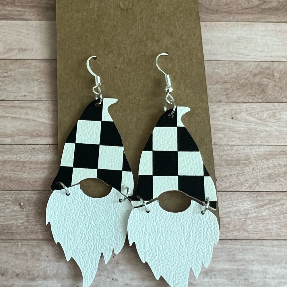3/$25 - Checkered Flag Gnome Earrings